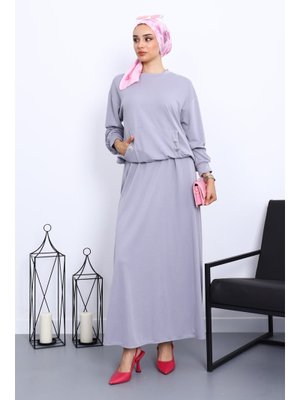 Gri Cepli Bluz Etekli Takım