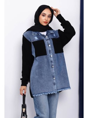 Siyah Kot Garnili Triko Hırka Siyah Kot Garnili Triko Hırka