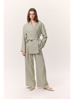 Soft Yeşil Dökümlü Kemerli Ceket Soft Yeşil Dökümlü Kemerli Ceket