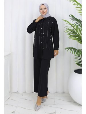 Siyah Taş Detaylı Takım