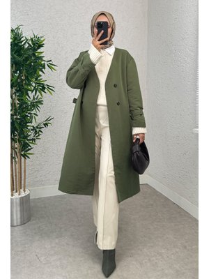 Haki V Yaka Trençkot