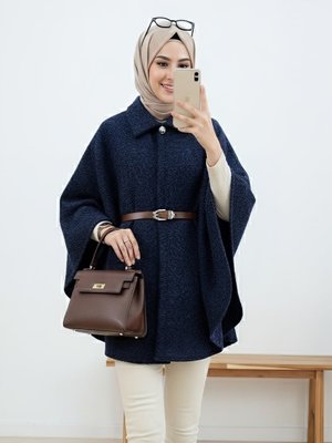 Laci Tek Düğmeli Beli Kemerli Sakallı Panço