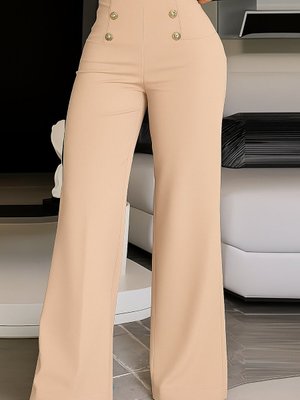 Bej Bel Lastikli Düğme Detay Krep Kumaş Pantolon Bej Bel Lastikli Düğme Detay Krep Kumaş Pantolon
