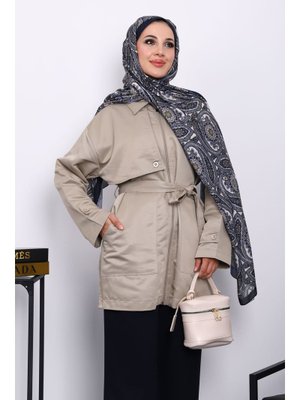 Taş Cep Detaylı Kuşaklı Ceket