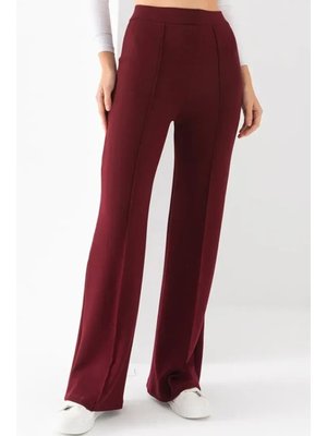 Bordo Ahves Çımalı İspanyol Paça Pantolon