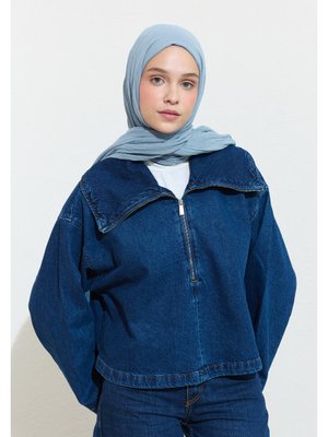 Pamuklu Keten Şal Blue Boba Mılk Pamuklu Keten Şal Blue Boba Mılk