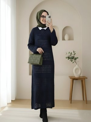 Laci Ajurlu Desenli Triko Elbise Laci Ajurlu Desenli Triko Elbise