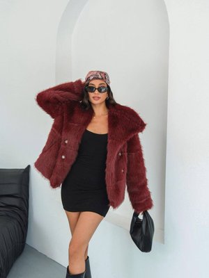 Bordo Astarlı Kürk Kaban