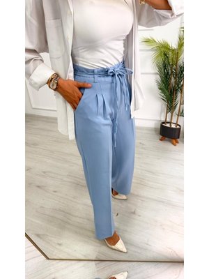 Mavi Dabıl Kemeri İp Detaylı Palazzo Pantolon