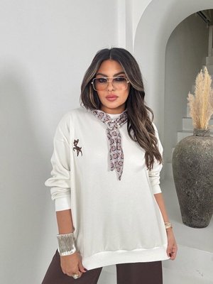 Ekru Yakası Şal Detaylı Twst Model Sweatshirt Ekru Yakası Şal Detaylı Twst Model Sweatshirt
