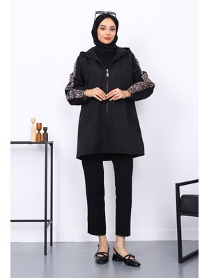 Siyah Kol Pul Detaylı Trençkot Siyah Kol Pul Detaylı Trençkot