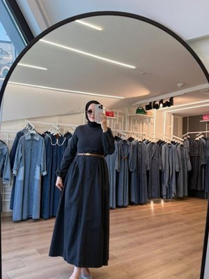 Siyah Prenses Etekli Denim Kot Elbise Siyah Prenses Etekli Denim Kot Elbise