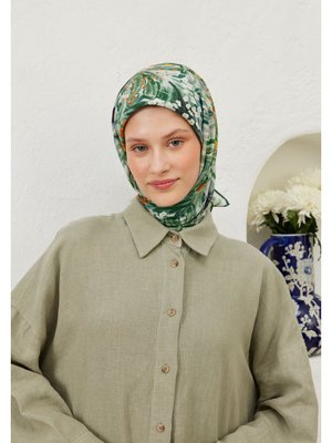 Yeşil Botanic Desen Pamuk Vual Eşarp Yeşil Botanic Desen Pamuk Vual Eşarp