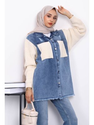 Krem Kot Garnili Triko Hırka