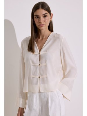 Ekru Modal Geniş Kollu Bluz