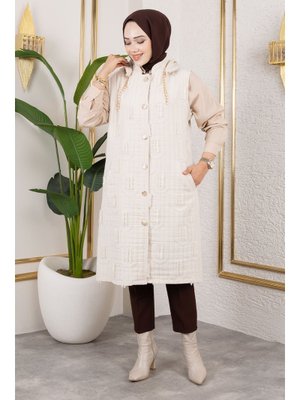 Bej Tüy Detaylı Kapitone Yelek