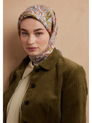 Somon Lena Desen Pamuk İpek Eşarp Somon Lena Desen Pamuk İpek Eşarp