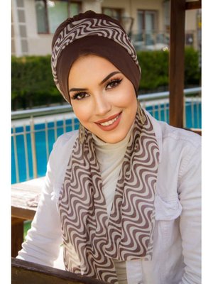 Geometrik Desen Fularlı Bone