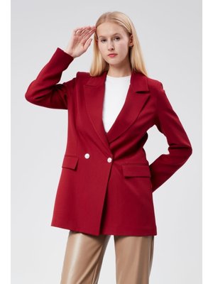 Bordo Oversize Dokuma Blazer Ceket