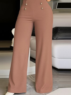 Kahverengi Bel Lastikli Düğme Detay Krep Kumaş Pantolon Kahverengi Bel Lastikli Düğme Detay Krep Kumaş Pantolon