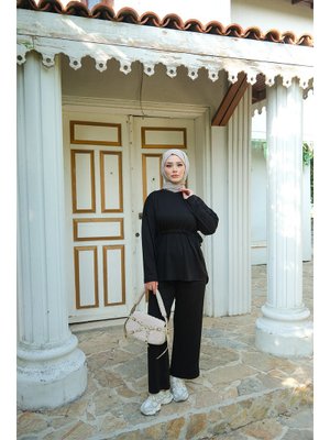 Siyah Bel Bağlama Detay İkili Takım Siyah Bel Bağlama Detay İkili Takım