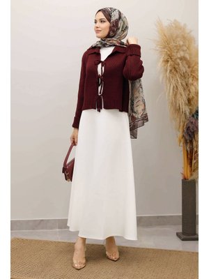 Bordo Bağcıklı Triko Hırka Bordo Bağcıklı Triko Hırka