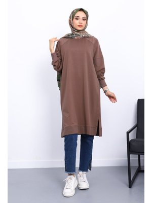 Kahverengi Yanları Yırtmaçlı Modal Tunik Kahverengi Yanları Yırtmaçlı Modal Tunik