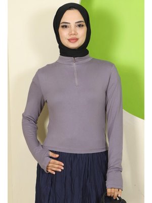 Gri Yarım Fermuarlı Body Gri Yarım Fermuarlı Body