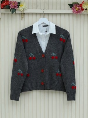 Füme Kiraz Desen Kısa Hırka