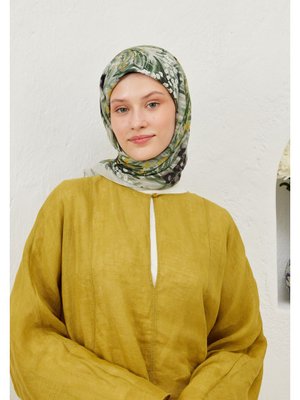 Haki Botanic Desen Pamuk Vual Eşarp Haki Botanic Desen Pamuk Vual Eşarp