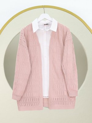 Pudra Ajurlu Desenli Baharlık Hırka