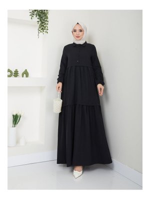Siyah Viskon Kumaş Yaka Gömlek Elbise