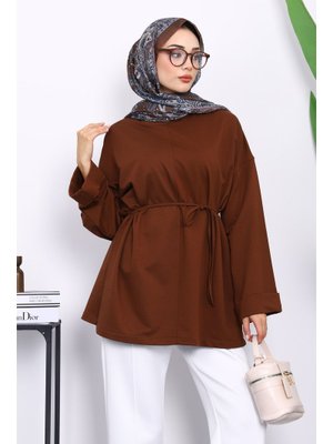 Kahverengi Yanları Yırtmaçlı Bel İpli Tunik Kahverengi Yanları Yırtmaçlı Bel İpli Tunik
