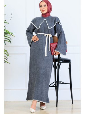 Antrasit Yaka Detaylı Triko Elbise Antrasit Yaka Detaylı Triko Elbise