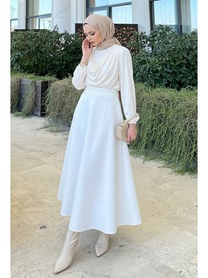 Beyaz Scuba Kloş Etek