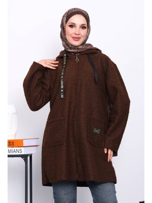 Kahverengi Kapüşonlu Cepli Buklet Kaban