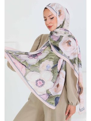 Bej Desenli Bambu Kare Şal