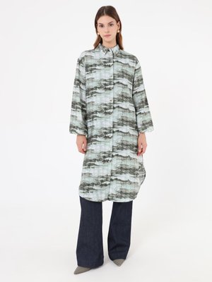 Soyut Desenli Balon Kollu Uzun Tunik Yesil Soyut Desenli Balon Kollu Uzun Tunik Yesil