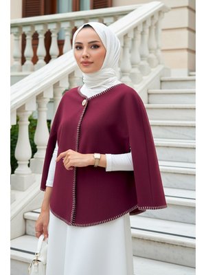Bordo Tek Düğmeli Kaşe Panço