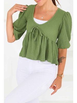 Haki Buffle Kısa Kollu Bluz