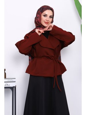 Bordo Şal Yaka Scuba Puf Kısa Ceket