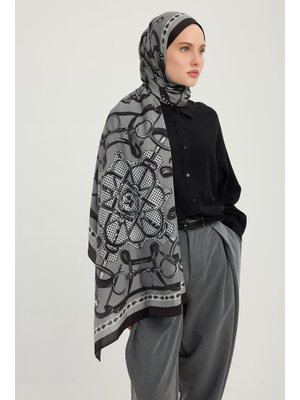 70x190 Cm Süvarinin Arması Siyah Vierra Desenli Viskon Şal