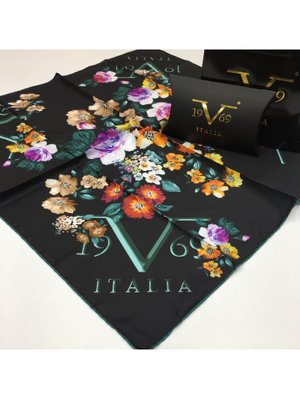 Antrasit Logolu Çiçekli Desen Black Seri Twill Eşarp Askısı İle Birlikte 90x90 Cm Siyah Gold