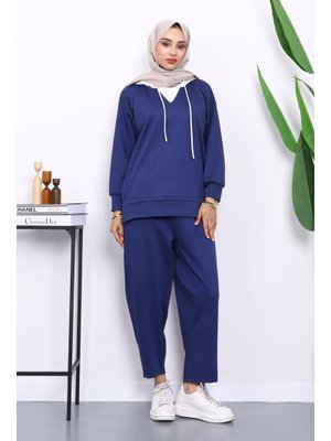 Lacivert Kapüşonlu Tunik Pantolonlu Takım