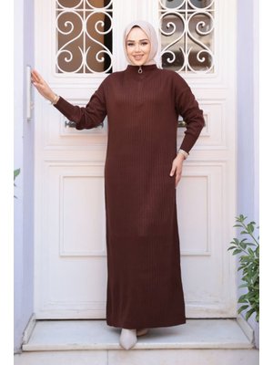 Fitilli Kahverengi Triko Elbise 60481kh Fitilli Kahverengi Triko Elbise 60481kh