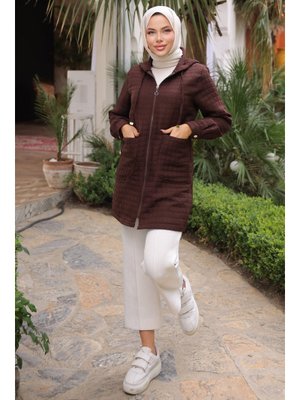 Kahverengi Kapitone Fermuarlı Cepli Kap Kahverengi Kapitone Fermuarlı Cepli Kap