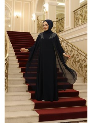 Panço Detaylı Lacivert Abaya 25908l