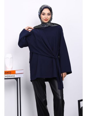 Lacivert Yandan Şallı Fitilli Tunik Lacivert Yandan Şallı Fitilli Tunik