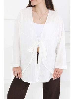 Beyaz Bağlamalı Ceket