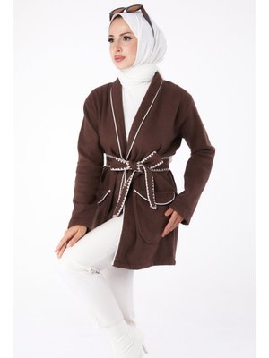 Kahve Ara Biye Detaylı Kaşe Kaban